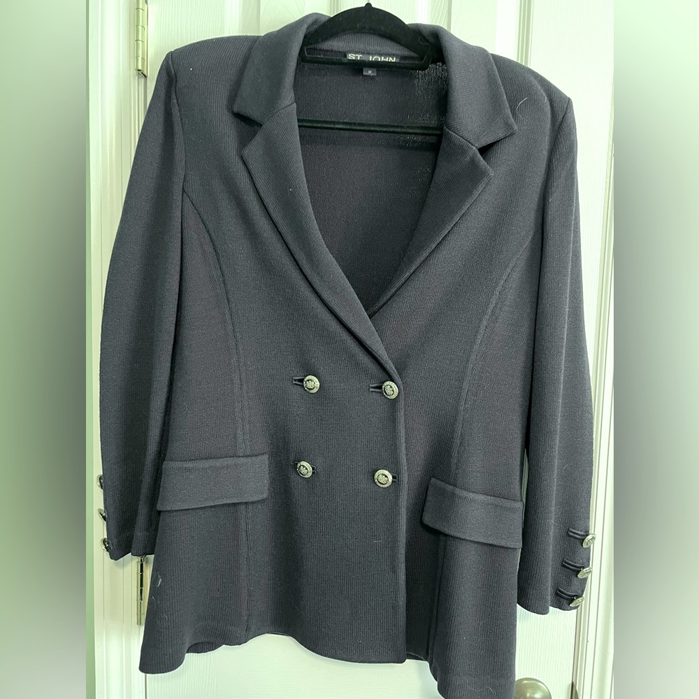 St. John’s Textured Knit Double breasted Navy Blue  Jacket with Gold Buttons